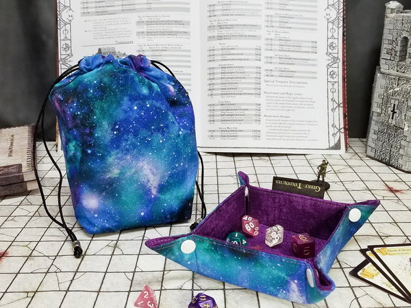 Blue Nebula dice bag with built-in organizer