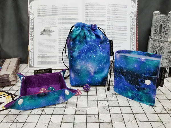 Blue Nebula RPG Bundle - Dice Bag, Dice Tray & Spellbook