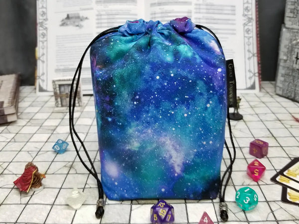 Blue Nebula dice bag with built-in organizer