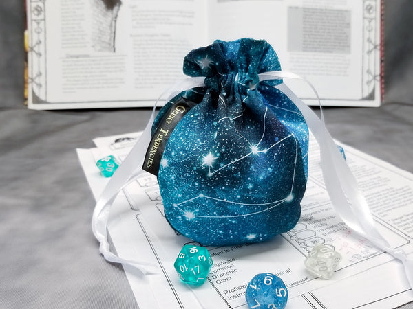 Small Teal Constellations Dice Bag