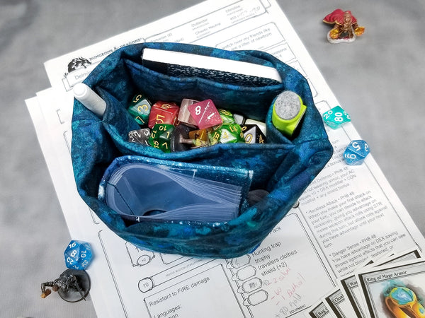 Teal Constellations dice bag with built-in organizer