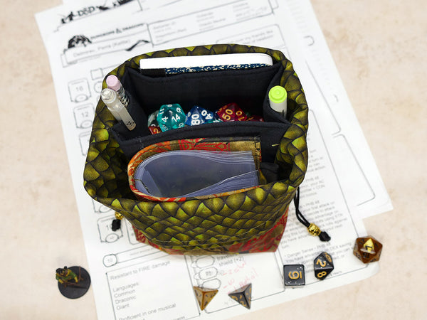 Green Dragon dice bag with built-in organizer