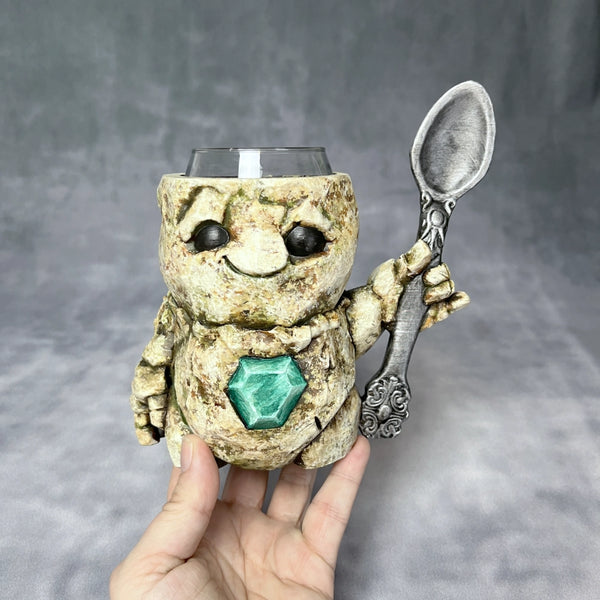 Grinning Golem  - Hand painted Can Holder Mug
