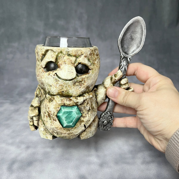 Grinning Golem  - Hand painted Can Holder Mug