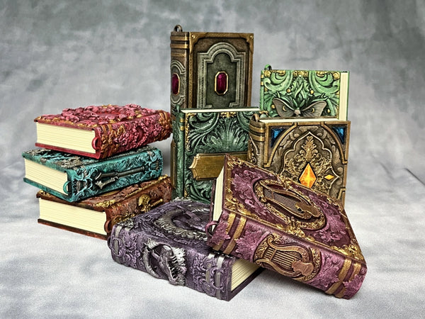 Hand-painted Mini Secret Tome Ornament - Gift Card Holder. Good for dice, crystals, jewelry or card storage