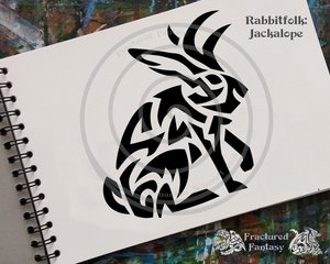jackalope drawn in tribal art style.  Clue #1 Find the Jackalope in the Inspiration Gallery. 