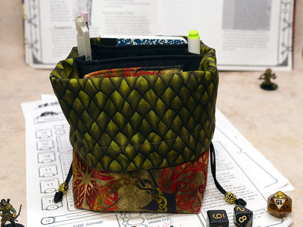 Green Dragon dice bag with built-in organizer