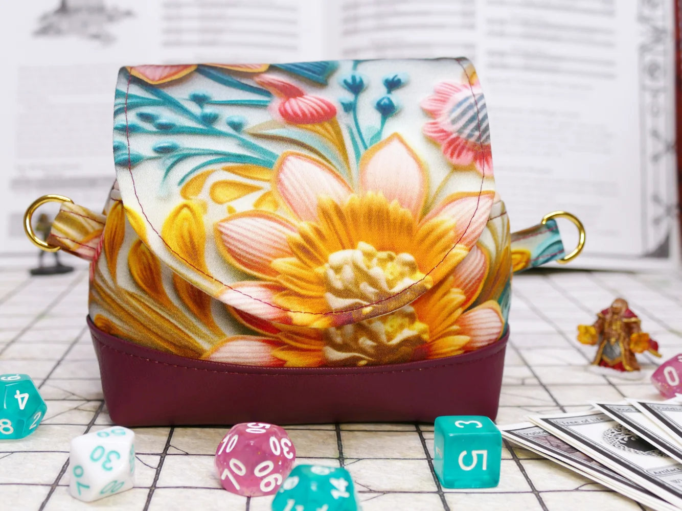 Deluxe Peach & Aqua Floral Pandora Dice Bag