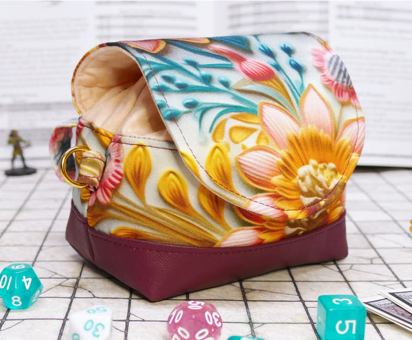 Deluxe Peach & Aqua Floral Pandora Dice Bag