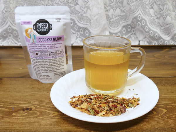 Goddess Glow Gourmet Herbal Tea: Peach Mango Tropical Loose Leaf Blend