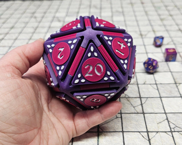 Dark Purple and Magenta d20 fidget fidget clicker with white numbers