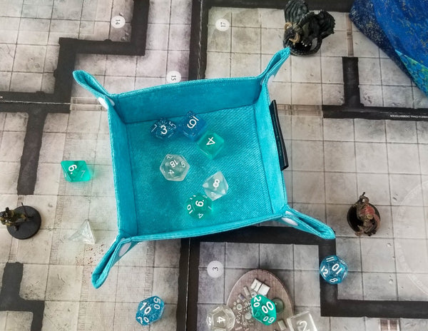 Light blue tray top down view (shown with dice for scale)
