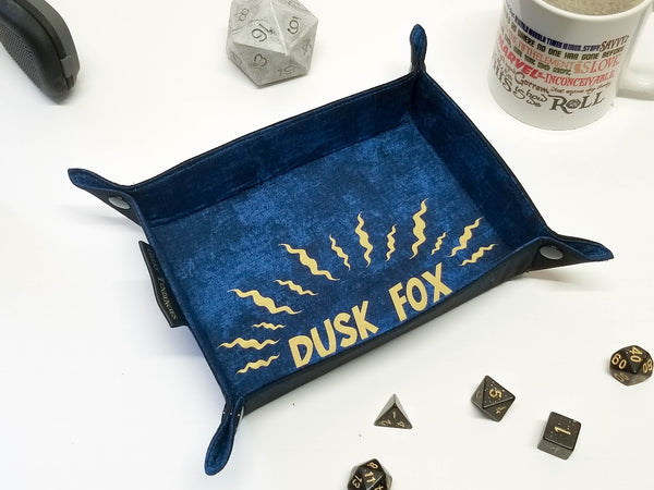 Navy and Black dice tray with Gold custom graphic