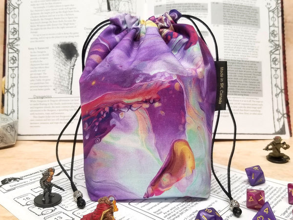 Purple Watercolor Dice Bag with Pockets