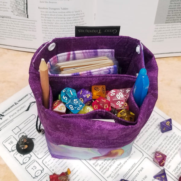 Purple Watercolor Dice Bag with Pockets