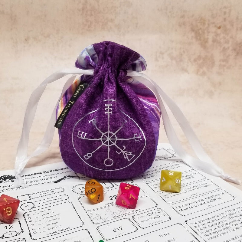 Plain front small dice bag with silver custom graphic
