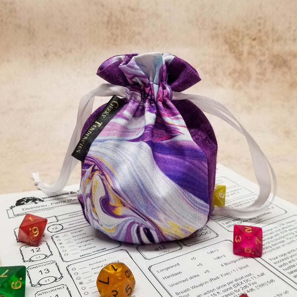 Purple fancy front small dice bag with Plain sides