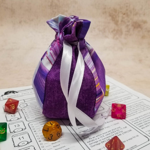 Purple fancy front small dice bag with Plain sides
