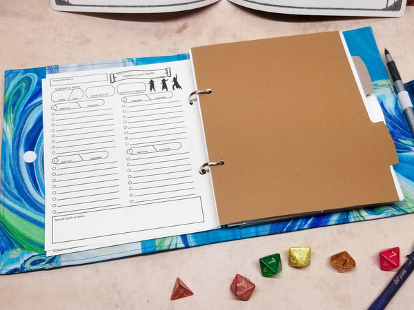 Players sidekick open to show character sheet and dividers