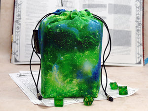 Green Nebula dice bag with built-in organizer