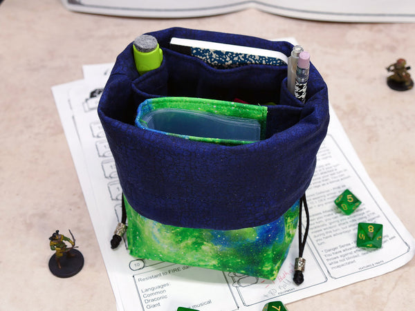 Green Nebula dice bag with built-in organizer