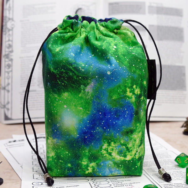 Green Nebula dice bag with built-in organizer