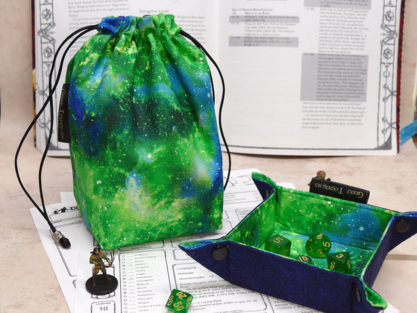 Green Nebula dice bag with built-in organizer