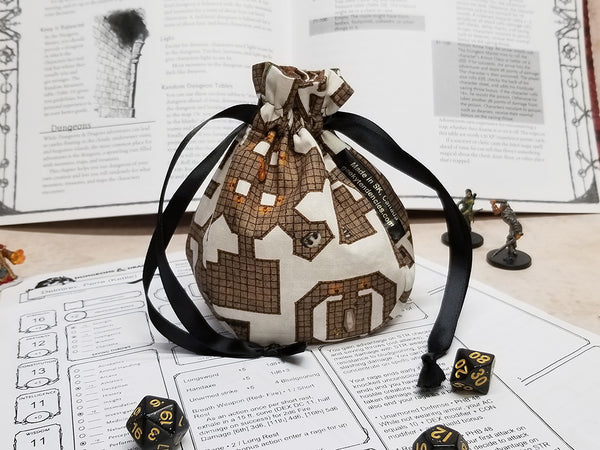 Small Dice Bag - Light Dungeon Map style