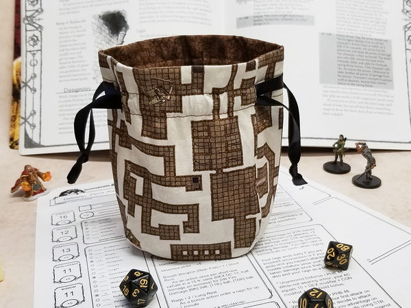 Small Dice Bag - Light Dungeon Map style