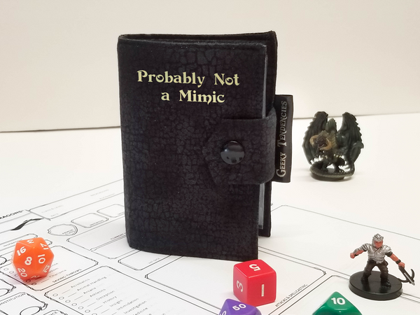 Small Black Crackle Spell Book Personalized with text "Probably Not a Mimic"