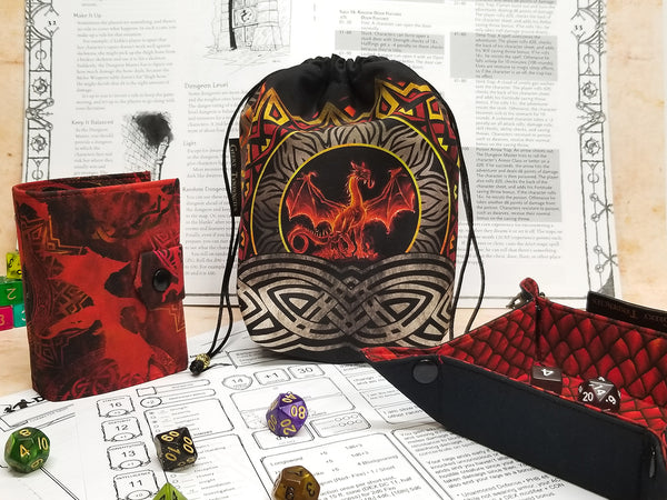 Red Dragon Dice Bag Bundle - Bag, Small Tray, Spellbook Set