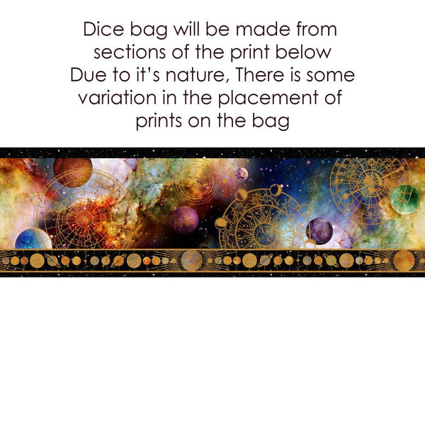Image showing the border print that the dice bags are made from. Each dice bag varies slightly due to print placement. 